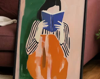 Reading Woman Poster | Book Lover Wall Art | Minimalist Figure Print | Literary Home Decor