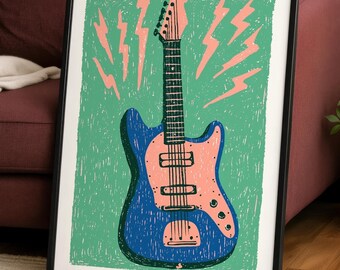 Electric Guitar Poster | Rock Music Wall Art | Music Lover Gift | Retro Band Decor