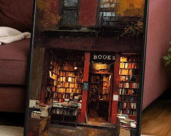 Cozy Bookshop Poster | Autumn Bookstore Wall Art | Gift for Book Lovers | Library Decor