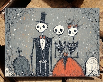 Funny Skeleton Wedding Digital Card | Spooky Halloween | Autumn Nuptials | Gothic Fall Celebration | Digital Download Printable Postcard