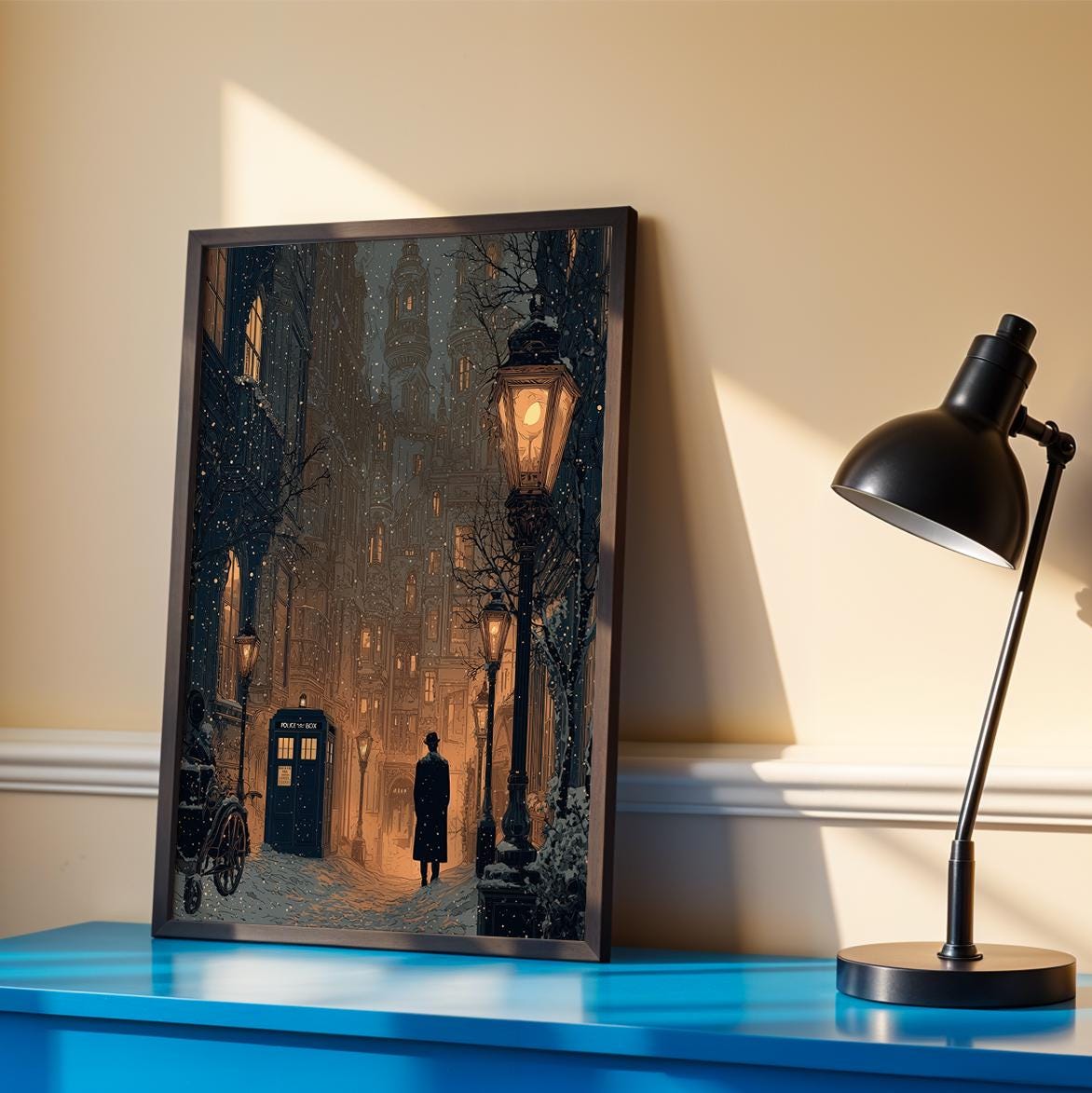 Doctor Who With TARDIS Poster | Snowy Victorian London Christmas Art ...