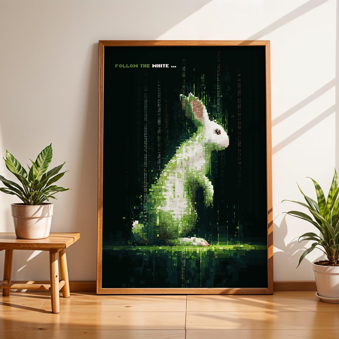 The Matrix Poster | White Rabbit Pixel Art | Sci Fi Wall Art Print ...