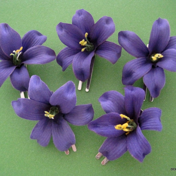 2 inch Purple Lily Silk Flower Hair Clip Five Pc. Lot