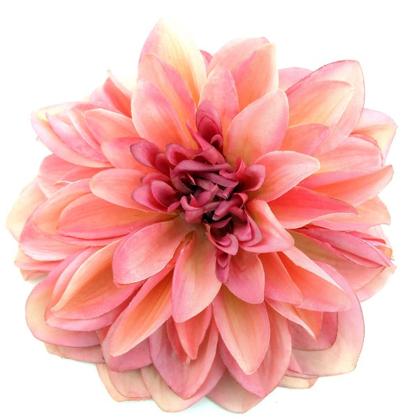 Large Pink Cream Dahlia Silk Flower Brooch Pin 7" Dinner Plate Style