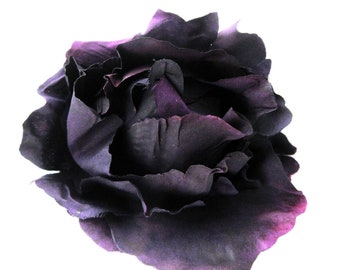 4" Elegant Dark Purple Bourbon Rose Silk Flower Brooch Pin