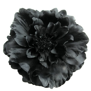 Große 6 "Schwarze Peony Poly Silk Blumenbrosche