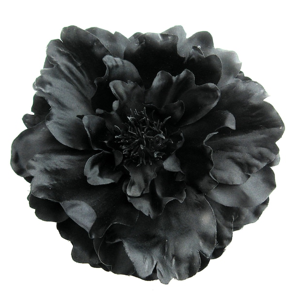 Große 15 cm schwarze Pfingstrose Poly Seide Blumen Brosche Pin