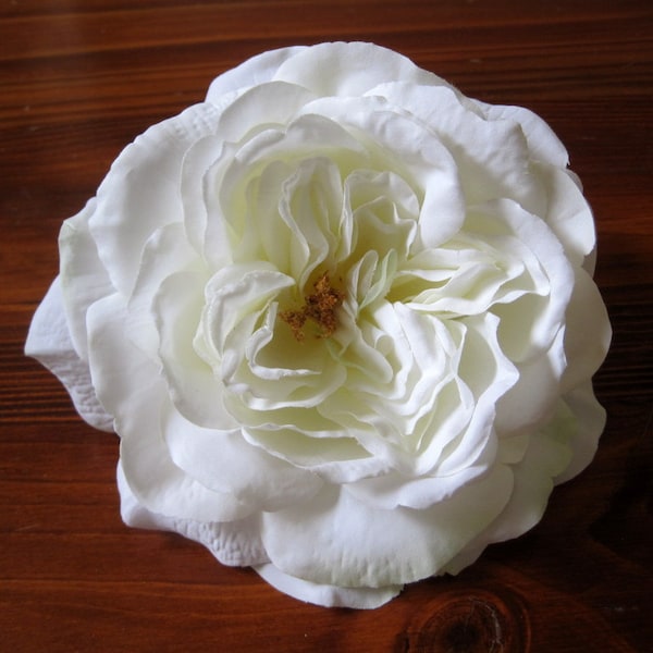 Large 5.5" Pure White Sophia Rose Silk Flower Brooch Pin