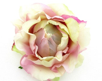 4" Soft Blush Lavender Cream Bourbon Rose Silk Flower Brooch Pin