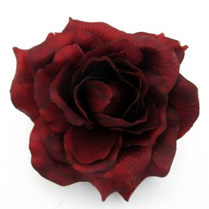 5.5" Deep Red Rose Poly Silk Flower Brooch Pin