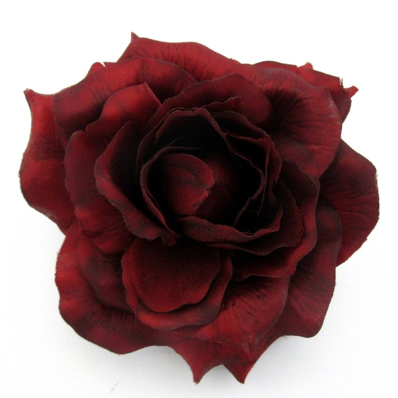 5.5 Deep Red Rose Poly Silk Flower Brooch Pin
