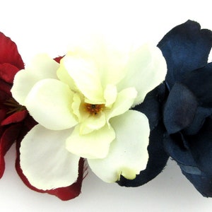 Triple Red White Blue Silk Apple Blossom Hair Clip