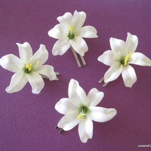 4 Piece Lot 2&quot; Small Cream White Lily Hair Clips Bridal Updo