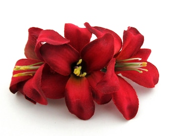Petite Triple Red Lily Silk Flower Hair Clip