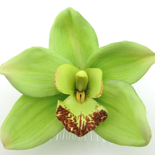 Large Tropical Lime Green Orchid Silk Flower Hair Comb