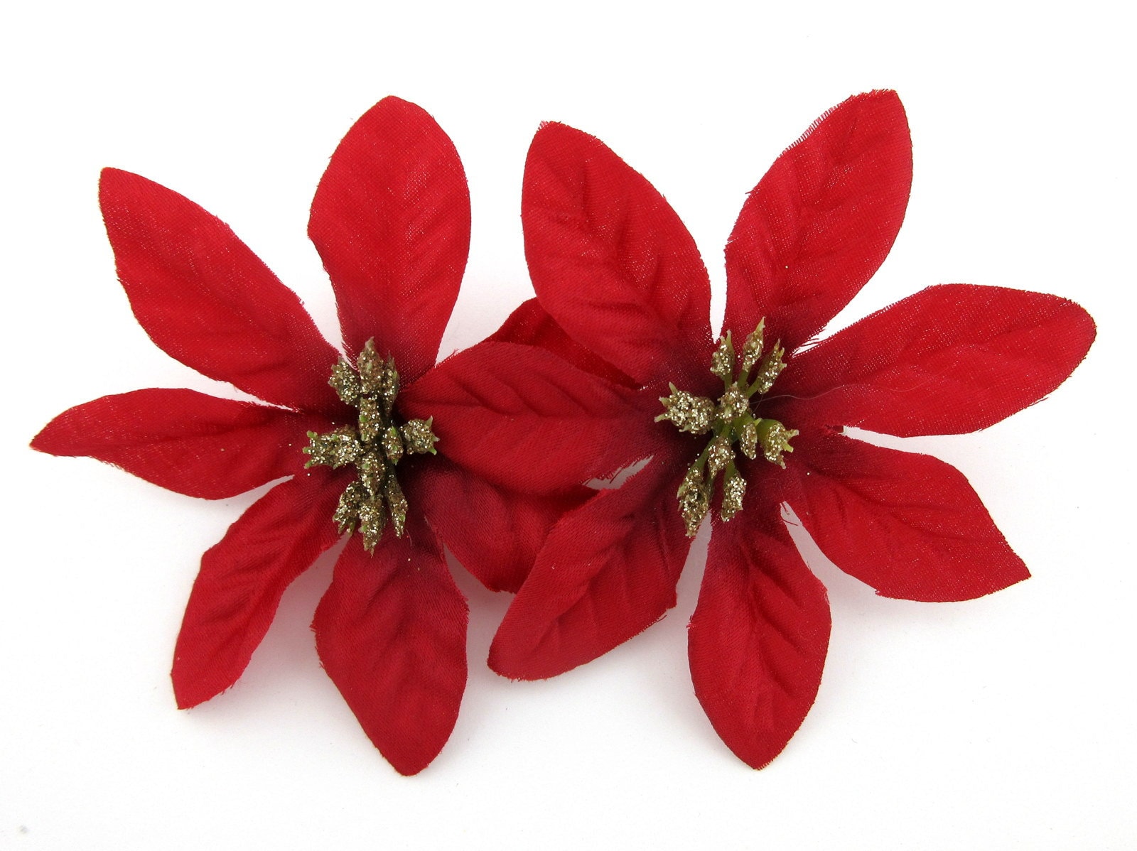 Double Red Glitter Poinsettia Christmas Silk Flower Hair  display picture 1