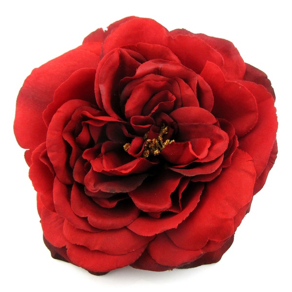 Romantic Red 5.5" Silk Sophia Rose Flower Brooch Pin