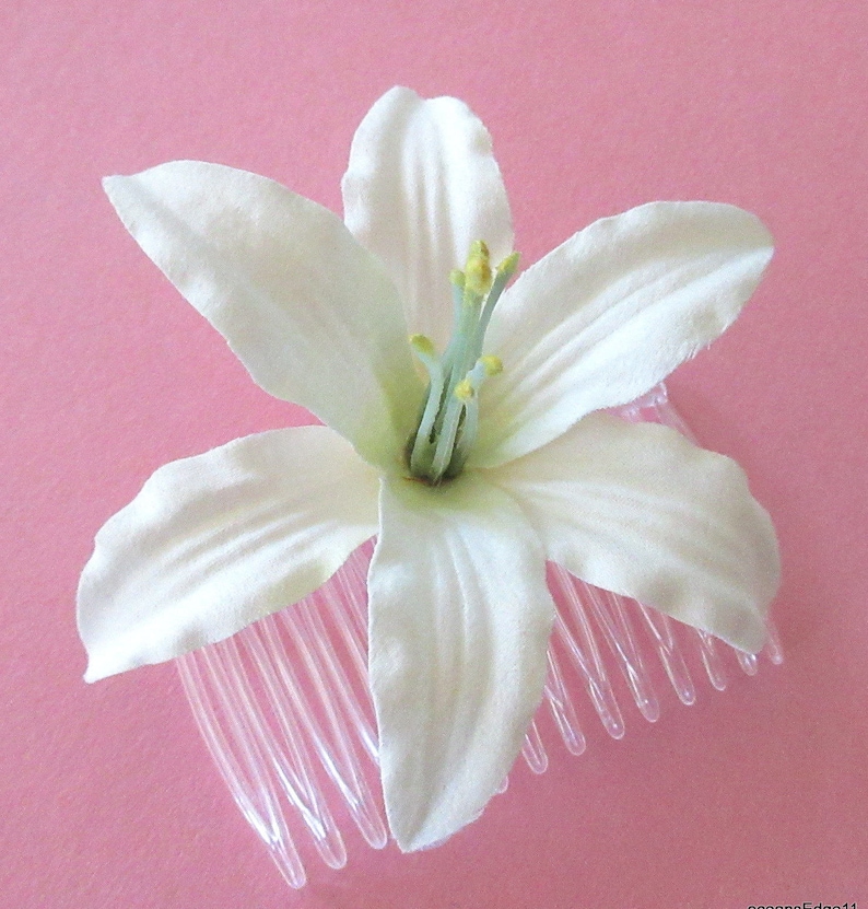 3.5 Cream White Lily Silk Flower Hair Comb Etsy