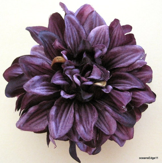 4.5 Purple Dahlia Silk Flower Hair Clip with Teeth