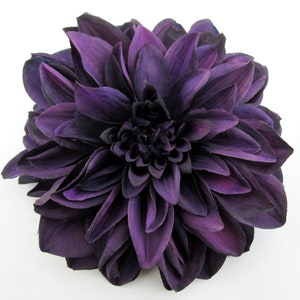 Large Plum Purple Dahlia Silk Flower Hair Clip 7&quot; Dinner Plate Style