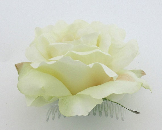 Bridal 3/" Cream White Dewdrop Rose Silk Flower Hair Comb Wedding.Prom,Dance