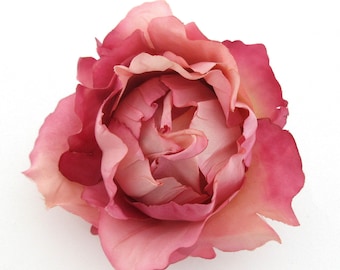 4" Dusty Pink Bourbon Rose Silk Flower Brooch Pin