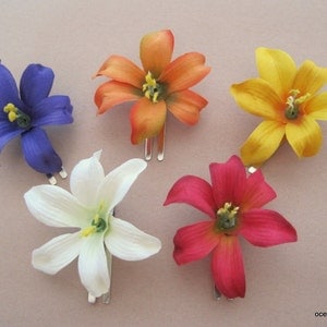 2 inch Multi Lily Silk Flower Hair Clip 5 Five Pc. Lot