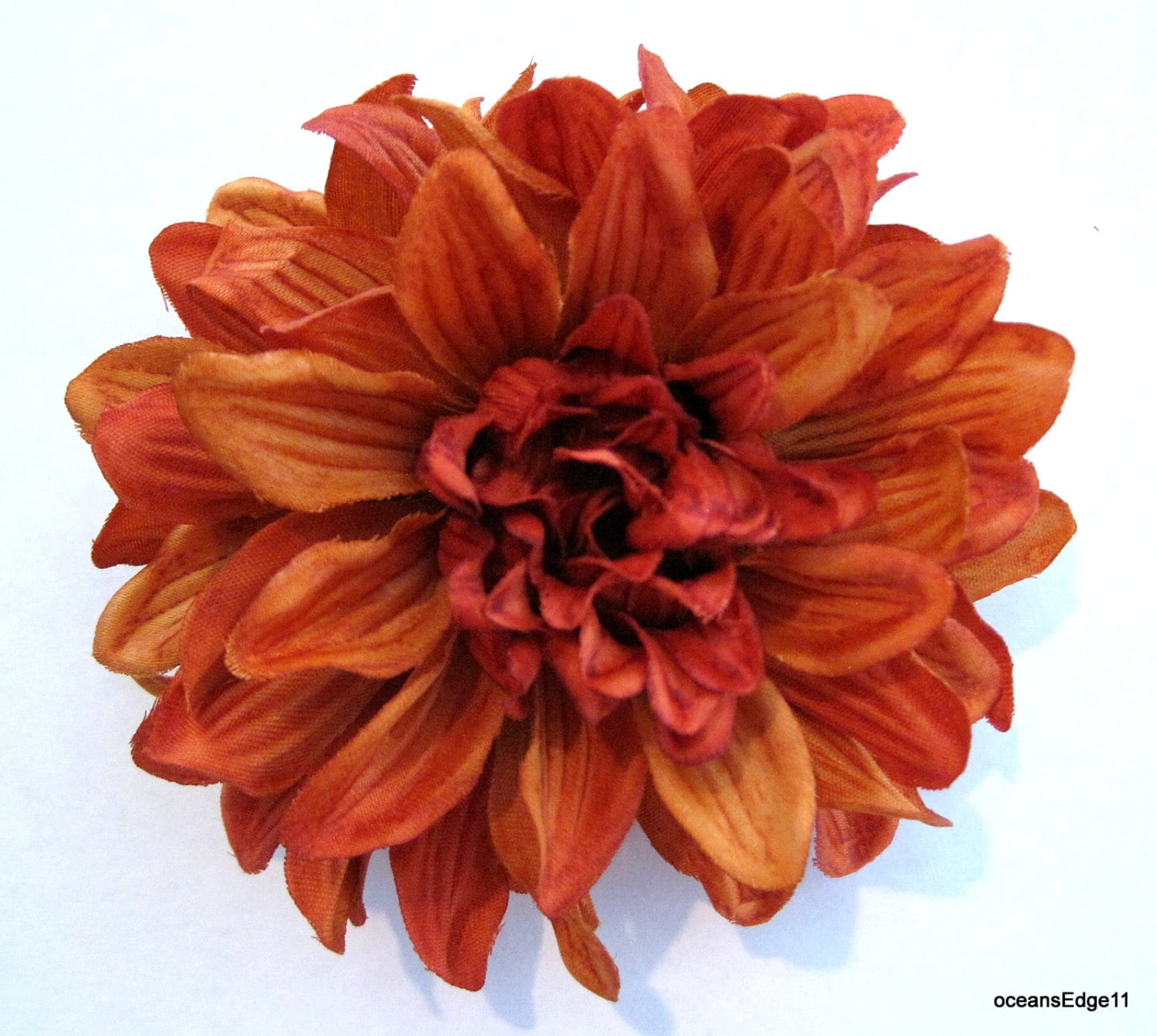 4.5 Variegated Burnt Orange Dahlia Poly Silk Flower Etsy