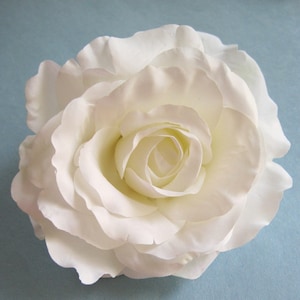 5" White Silk Flower Georgia Rose Brooch Pin