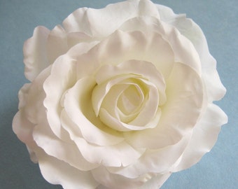 5" White Silk Flower Georgia Rose Brooch Pin