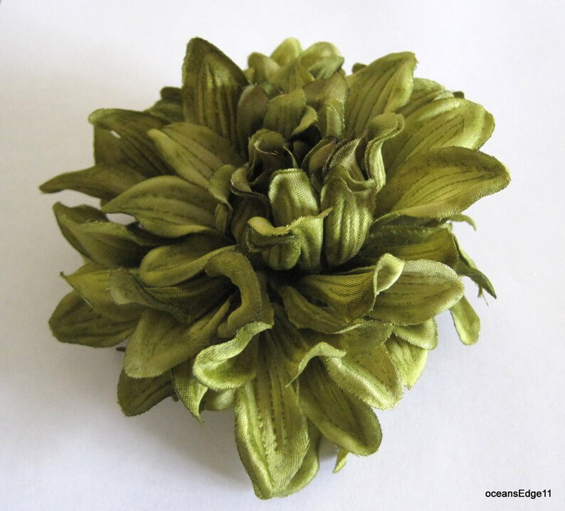 4.5 Variegated Olive Green Dahlia Poly Silk Flower Etsy