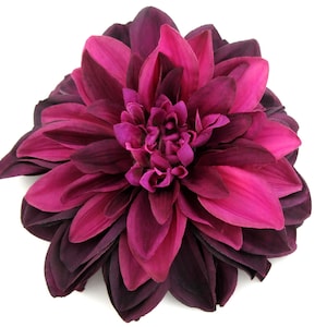 Large Magenta Plum Dahlia Silk Flower Brooch Pin 7 Dinner Plate Style image 1