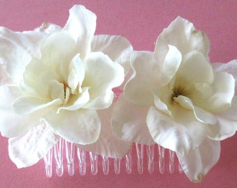 Double Cream White Apple Blossom Silk Flower Hair Comb