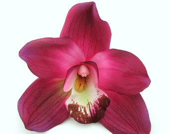 Large Tropical Fuchsia Pink Orchid Silk Flower Brooch Pin