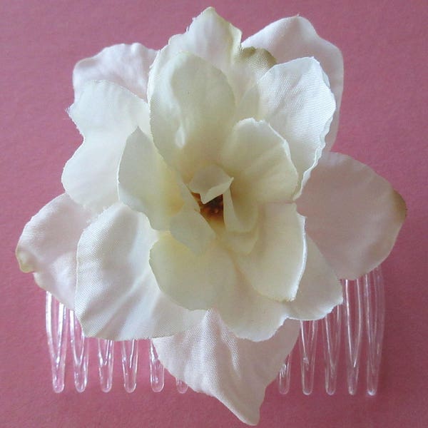 Full 2.5" Cream White Apple Blossom Silk Flower Hair Comb