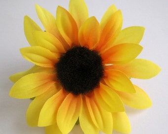 Full 4.75" Yellow Orange Sunflower Silk Flower Brooch Pin