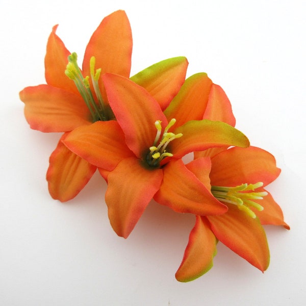 Triple 3.5" Tropical Orange Lily Silk Flower Hair Clip