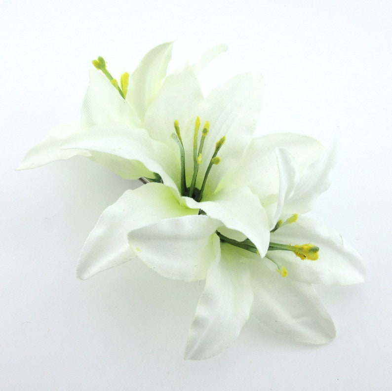 Romantic Triple White Cream Lily Silk Flower Hair Clip Etsy