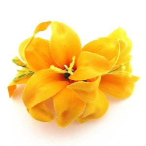 Petite Triple Tropic Yellow Lily Silk Flower Hair Clip