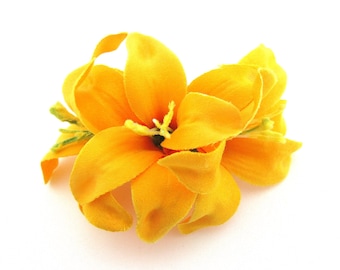 Petite Triple Tropic Yellow Lily Silk Flower Hair Clip
