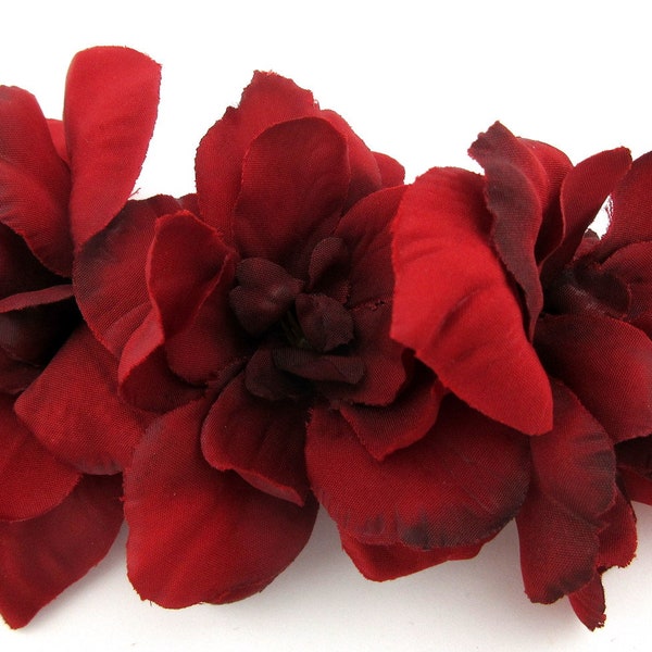 Triple Deep Red Silk Apple Blossom Hair Clip