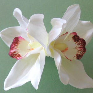 Large Double 4.5&quot; Cream White Orchid Poly Silk Flower Hair Clip