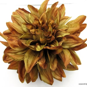 Large 6&quot; Variegated Brown Golden Dahlia Poly Silk Flower Brooch Pin