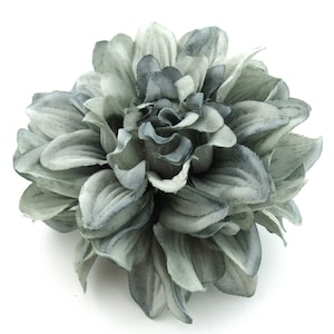 4.5&quot; Variegated Cool Gray Poly Silk Dahlia Flower Brooch Pin
