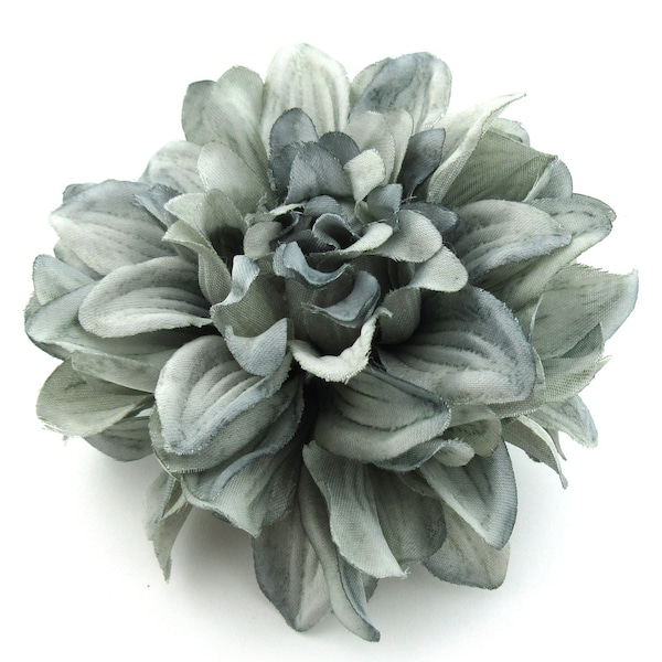 4.5" Variegated Cool Gray Poly Silk Dahlia Flower Brooch Pin