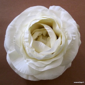 Full 3.5&quot; Cream White Ranunculus Silk Flower Hair Clip