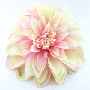 Large Cream White Lavender Dahlia Silk Flower Brooch Pin 7&quot; Dinner Plate Style