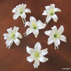 6 Piece Lot Small Cream White Lily Hair Clips Bridal