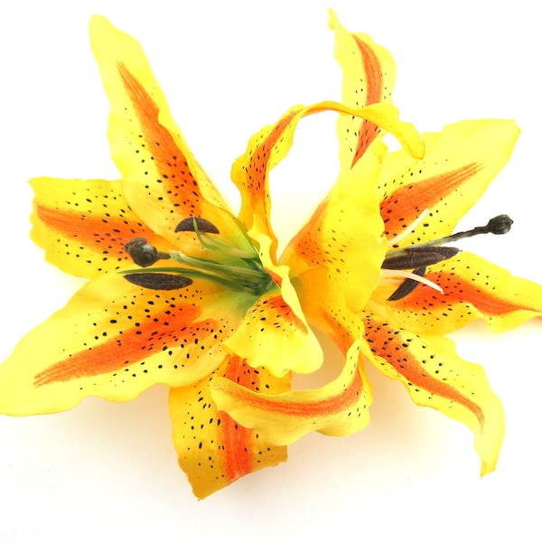 XL Doppelte 20 cm Tropical Gelb Orange Tiger Lily Haarspange