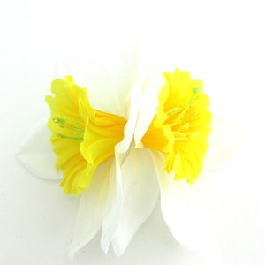 Double 5&quot;  White Yellow Daffodil Silk Flower Hair Clip